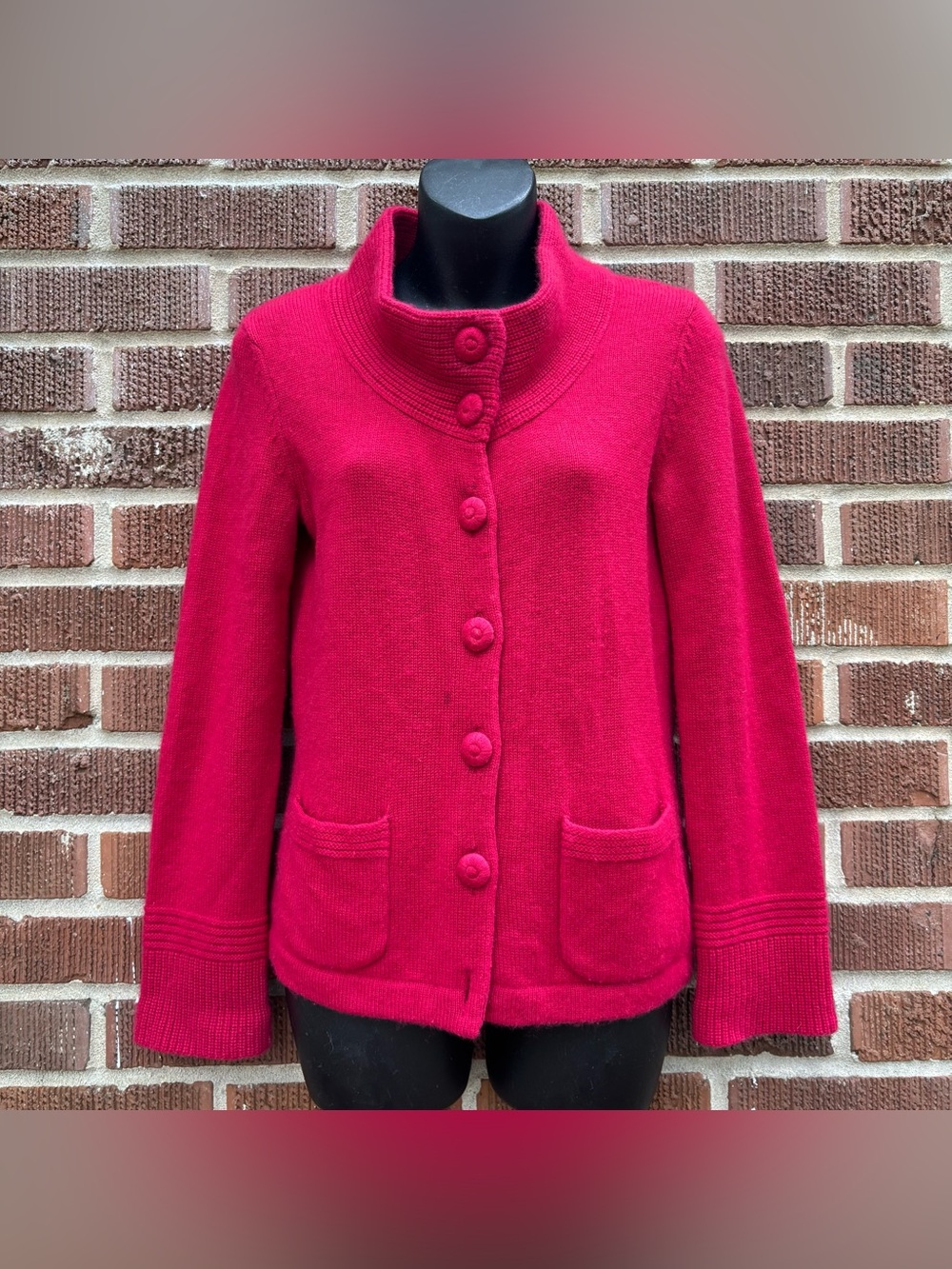 Ellen Tracy Women's SP Vibrant Fuschia Cashmere knit Cardigan Sweater - Picture 2 of 13